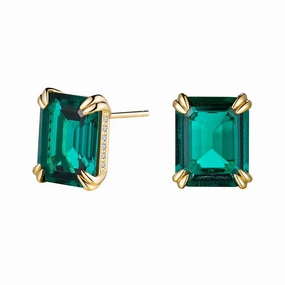 Personalized Style Handcrafted Jewelry 10 Ctw Double Prong Set Emerald Cut Emerald Stud Earrings