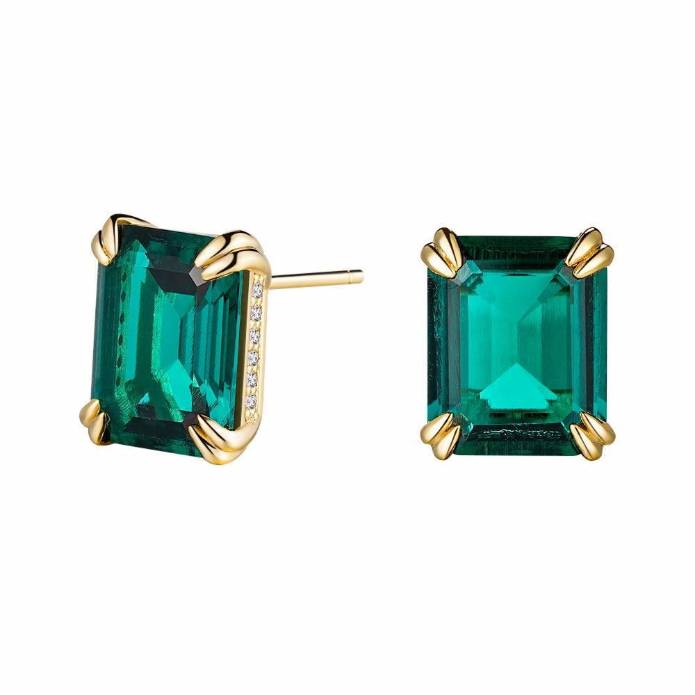 Personalized Style Handcrafted Jewelry 10 Ctw Double Prong Set Emerald Cut Emerald Stud Earrings