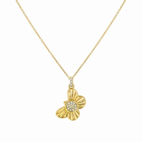 Handcrafted Accent 14K Lineaire Fine Line Shell Butterfly Diamond Pendant