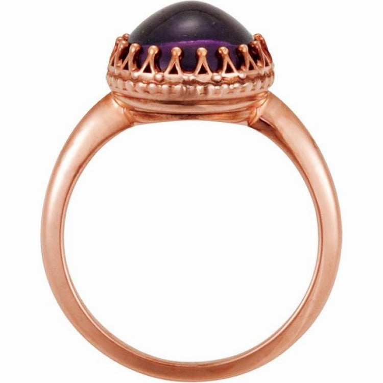 Ornamental Object Budget Work 14K Rose 12 mm Natural Amethyst Crown Cabochon Ring