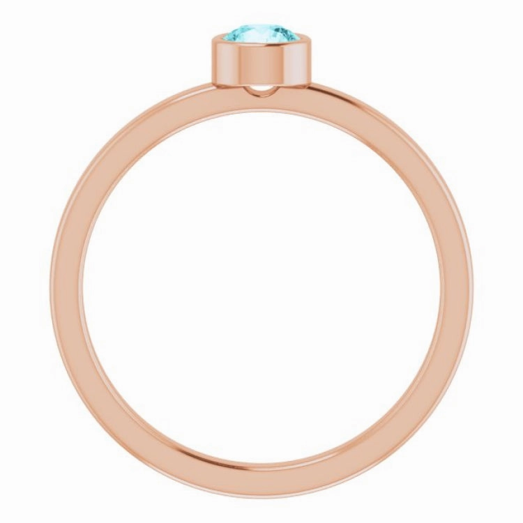 Daily Detail Economical Article 14K Rose 4 mm Natural Blue Zircon Ring