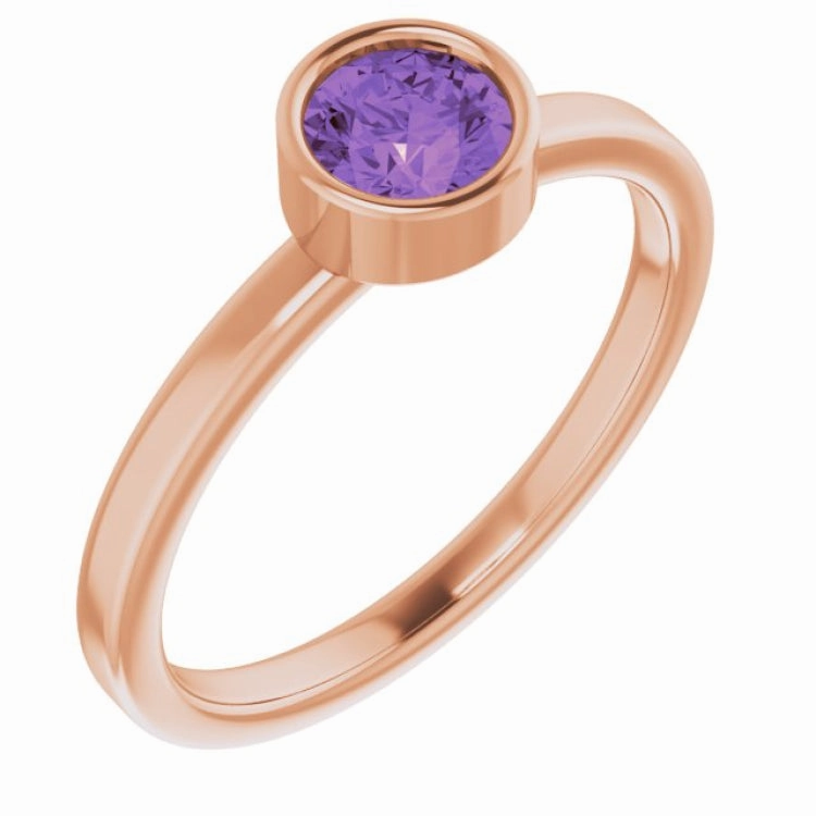 14K Rose 5 mm Natural Amethyst Ring Smart Look Sparkling Design