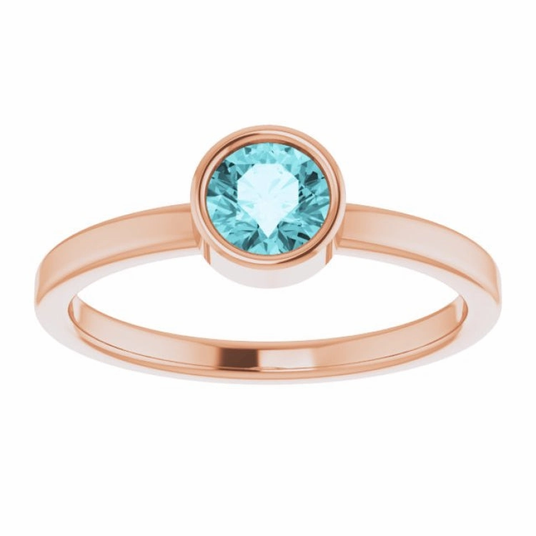 Sweet Memory 14K Rose 5 mm Natural Blue Zircon Ring