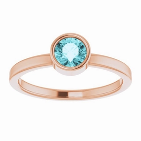 Sweet Memory 14K Rose 5 mm Natural Blue Zircon Ring