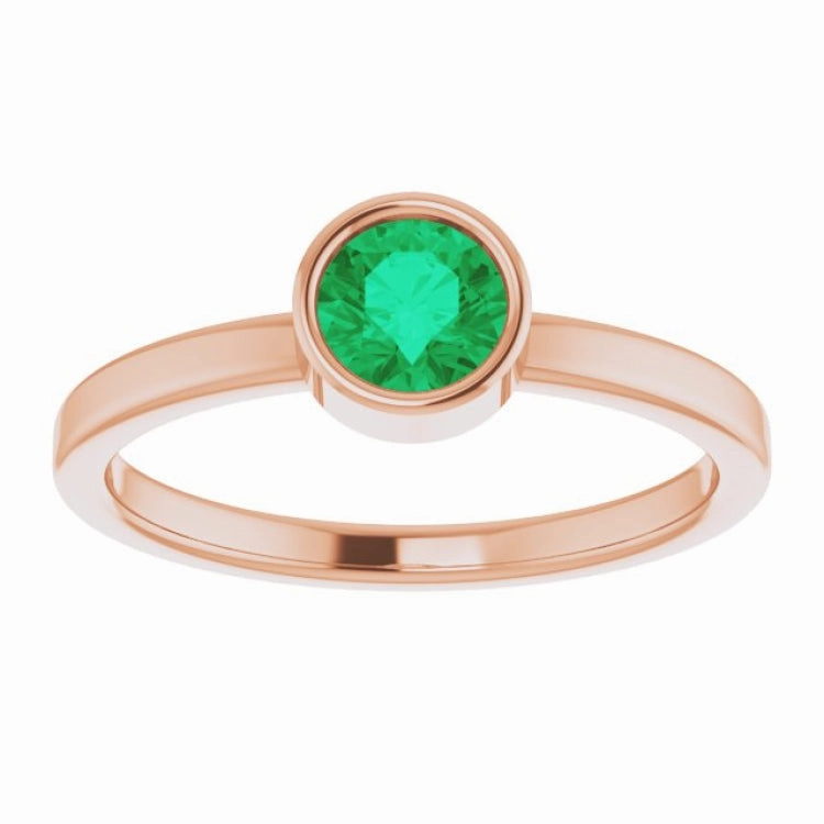 Limited Series Quality Jewelry 14K Rose 5 mm Natural Emerald Ring