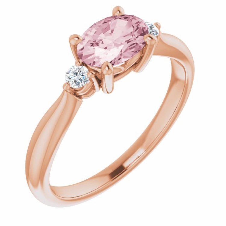 Durable Expression Festival wear 14K Rose 7x5 mm Oval Natural Pink Morganite & .08 CTW Natural Diamond Ring