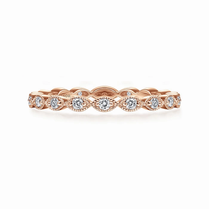 Celebration Look 14K Rose Gold Marquise Station Diamond Stackable Ring
