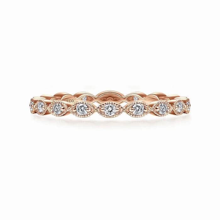 Bright Look Refined Flow 14K Rose Gold Marquise Station Diamond Stackable Ring