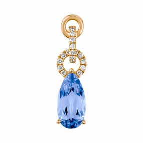 Glam Touch Polished Edge 14K rose gold pendant featuring a pear-cut Chatham lab grown aqua blue spinel with Chatham lab grown pav?? diamond accents.