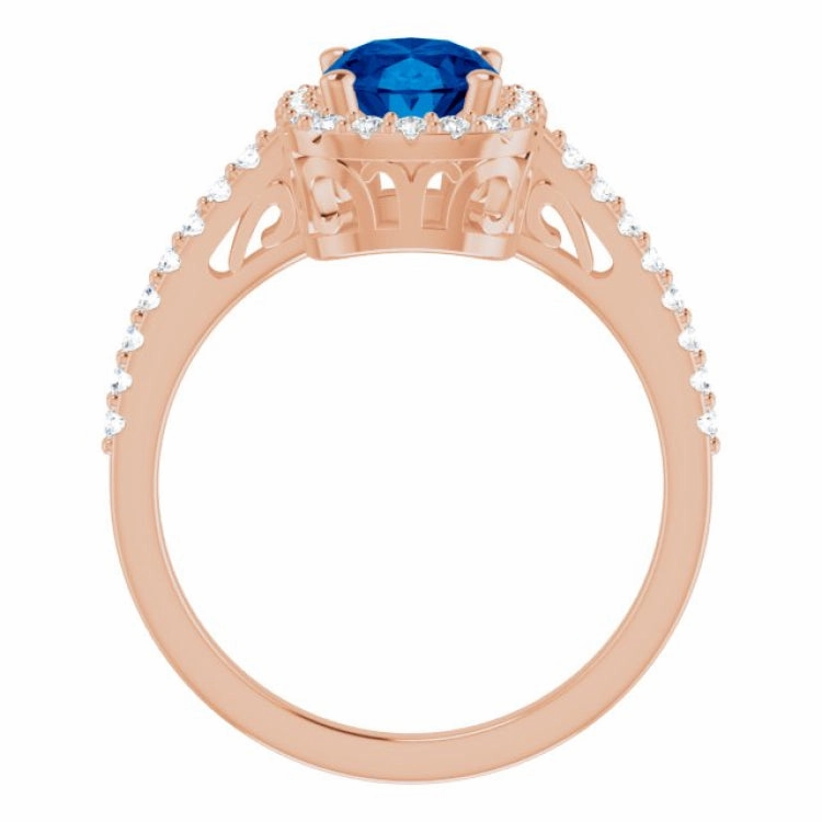 Minimalist Keepsake 14K Rose Lab-Grown Blue Sapphire & 1/3 CTW Natural Diamond Ring