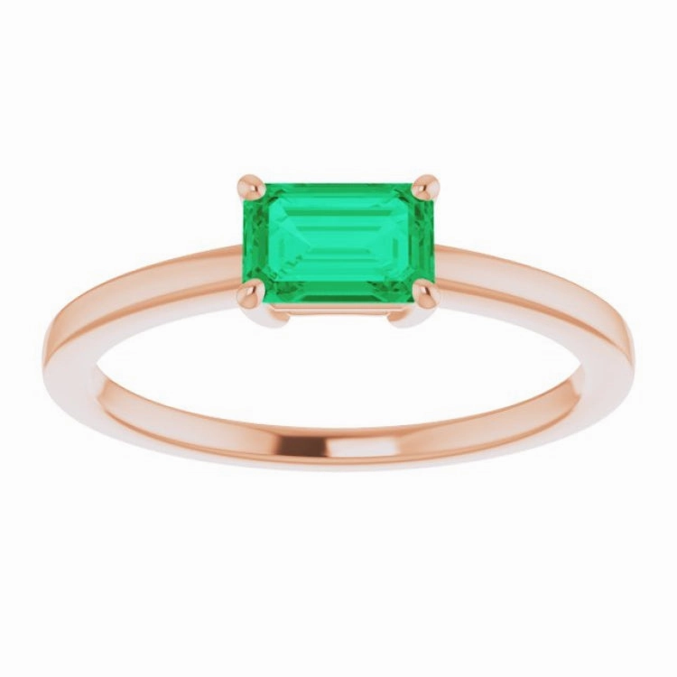 Luxury product 14K Rose Lab-Grown Emerald Ring