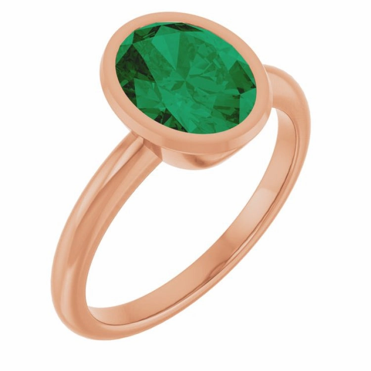 14K Rose Lab-Grown Emerald Ring Artistic Decoration Handcrafted Style