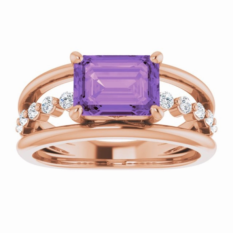 14K Rose Natural Amethyst & 1/5 CTW Natural Diamond Ring Everyday Favorite