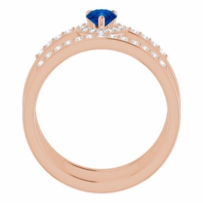 Urban Style Photo Prop 14K Rose Natural Blue Sapphire & 1/3 CTW Natural Diamond Ring