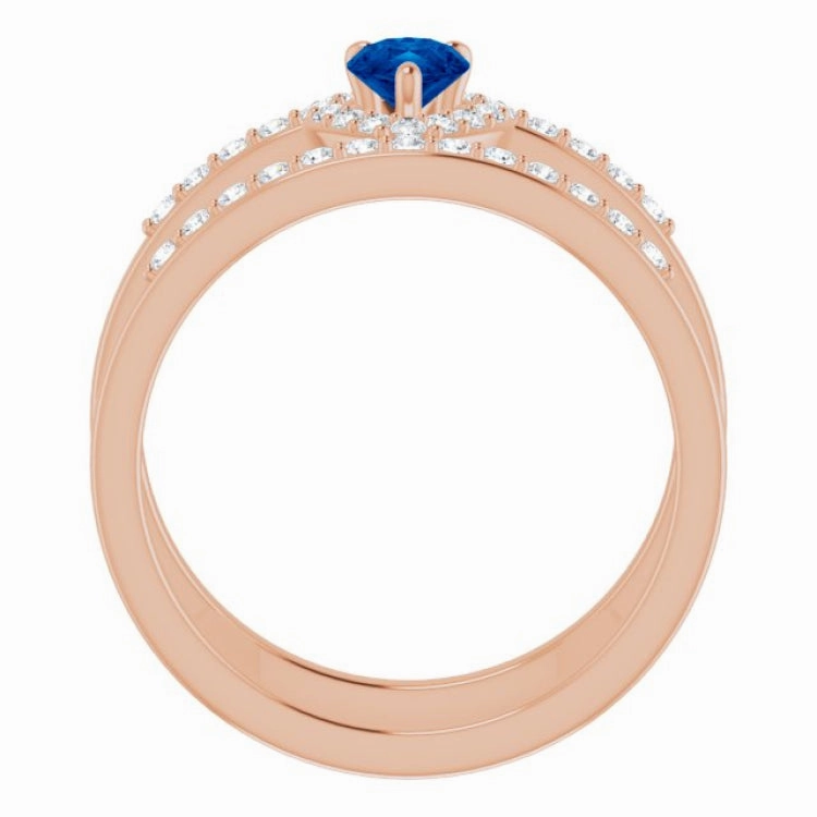 Urban Style Photo Prop 14K Rose Natural Blue Sapphire & 1/3 CTW Natural Diamond Ring