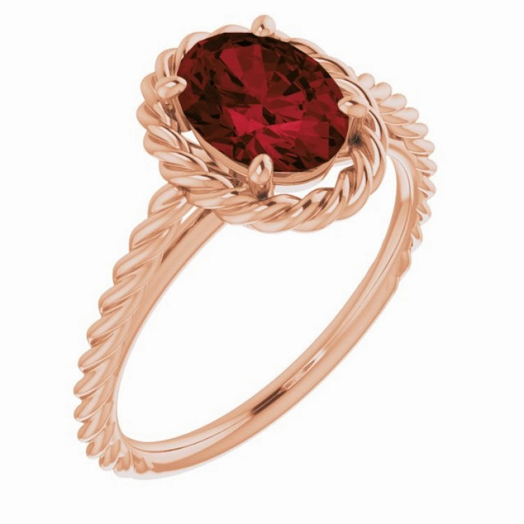 14K Rose Natural Mozambique Garnet Rope Ring Traditional Item All Purpose