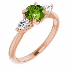 14K Rose Natural Peridot & 1/4 CTW Natural Diamond Ring Modern retro
