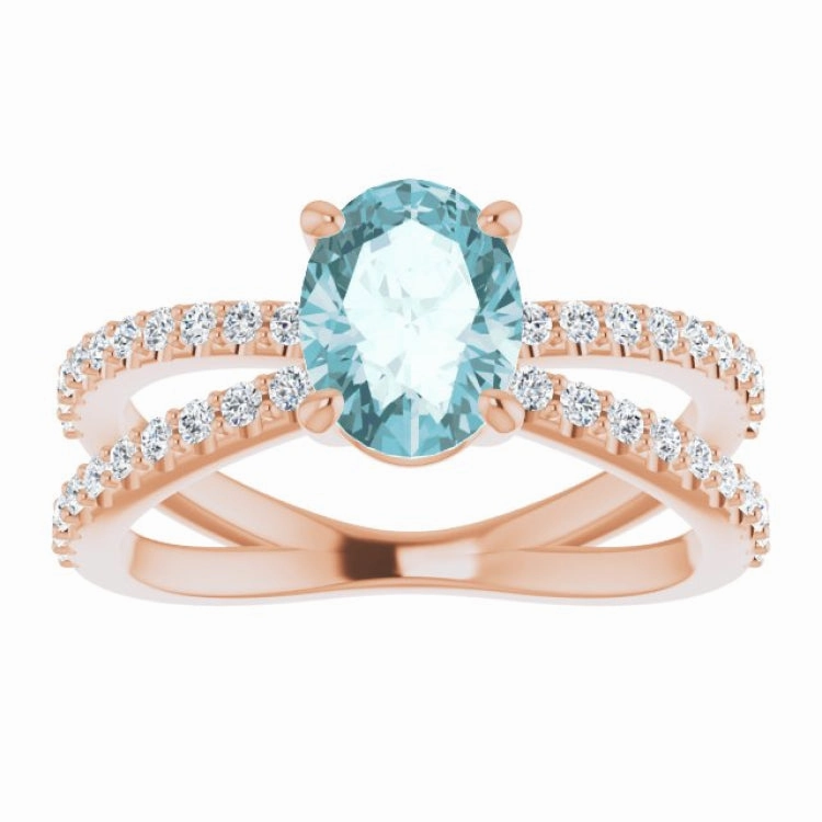 Superior Decoration No Assembly 14K Rose Natural Sky Blue Topaz & 1/3 CTW Natural Diamond Ring