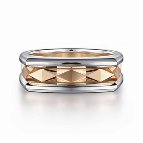 14K Rose-White Gold Faceted Ring in High Polished Finish spring fashion