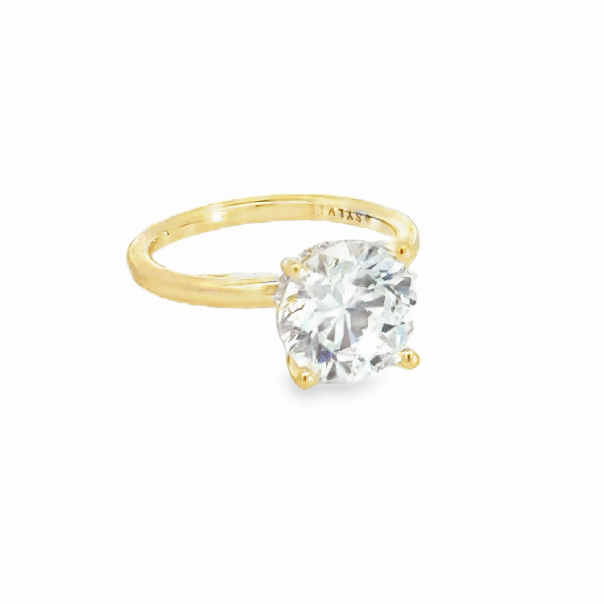 Neutral Finish Romantic Design 14K Round Diamond Engagement Ring with Accenting Diamonds