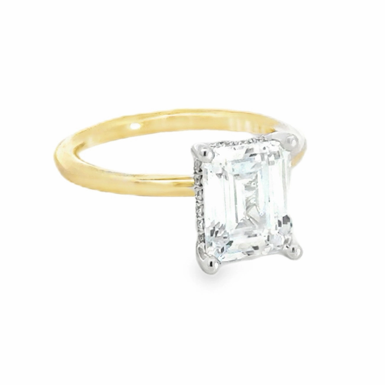 Artistic Keepsake 14K Two Tone Emerald Cut Diamond Engagement Ring with Accent Diamonds