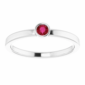 14K White 3 mm Lab-Grown Ruby Ring Elegant Look