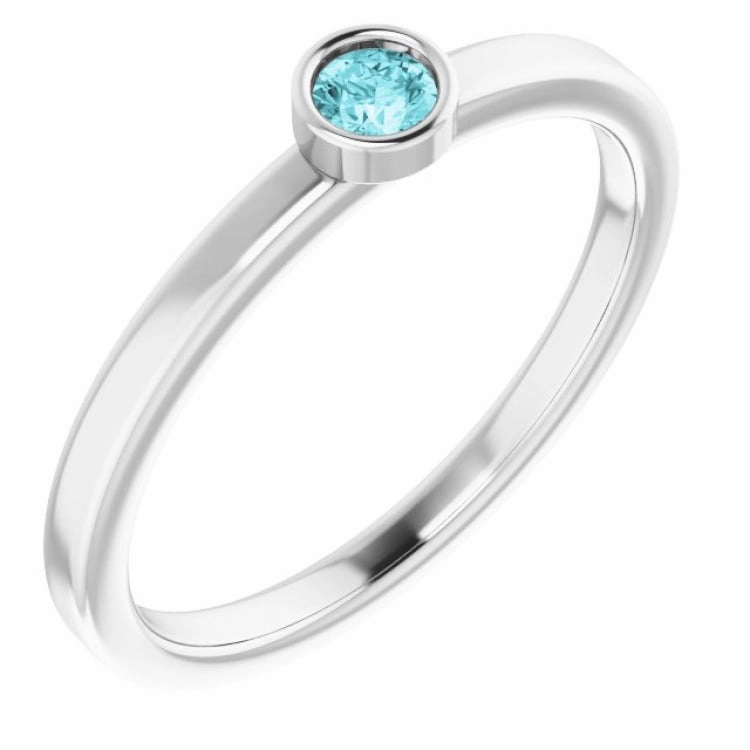 Custom Symbol 14K White 3 mm Natural Blue Zircon Ring