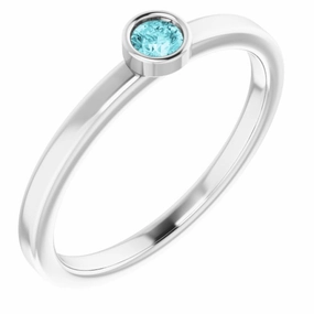 Custom Symbol 14K White 3 mm Natural Blue Zircon Ring