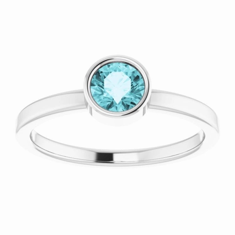 14K White 5 mm Natural Blue Zircon Ring Fashion Accessory Glam Choice