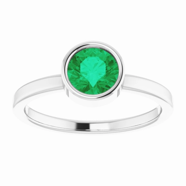 14K White 6 mm Lab-Grown Emerald Ring Glamorous Object