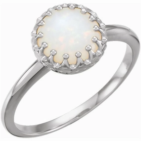 14K White 8 mm Natural White Opal Crown Cabochon Ring Creative Piece