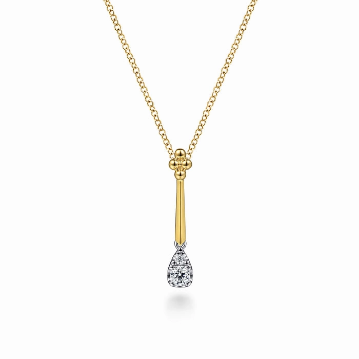 Luminous Look Beauty Element 14K White and Yellow Gold Bujukan and Diamond Teardrop Pendant Necklace