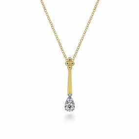Classic Touch Everyday Layer 14K White and Yellow Gold Bujukan and Diamond Teardrop Pendant Necklace