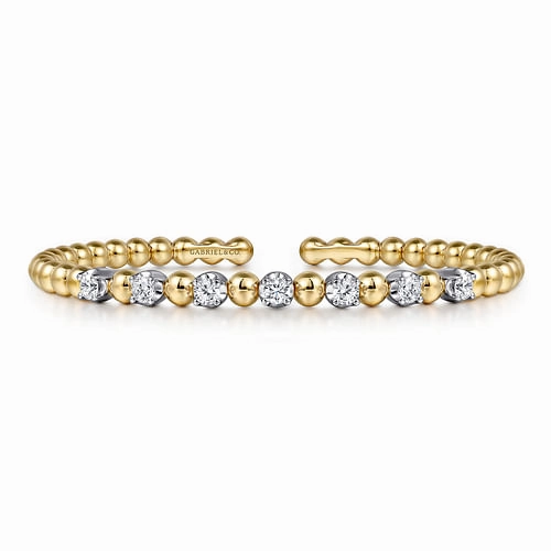 14K White and Yellow Gold Diamond Bujukan Beads Split Bangle Timeless Shine