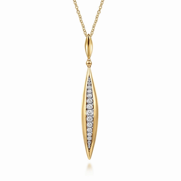 14K White and Yellow Gold Diamond Bullet Drop Necklace Airy Light