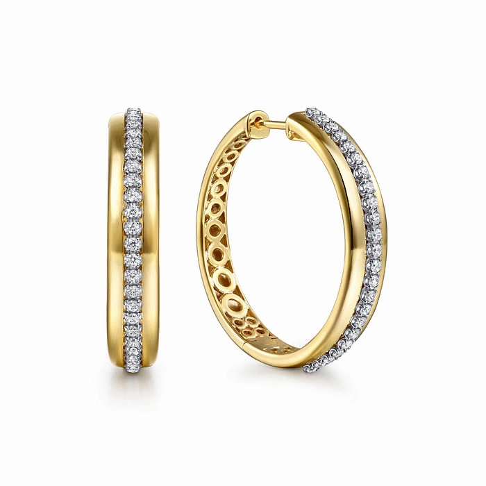 Feminine Touch Statement Ready 14K White and Yellow Gold Diamond Classic Hoop Earrings