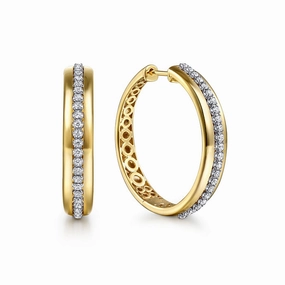 Feminine Touch Statement Ready 14K White and Yellow Gold Diamond Classic Hoop Earrings