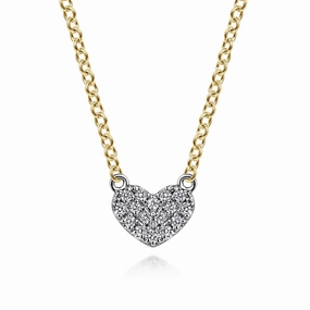 14K White and Yellow Gold Diamond Heart Pendant Necklace Charming Gems