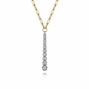 14K White and Yellow Gold Diamond Vertical Bar Link Necklace Artful Design Delicate Details