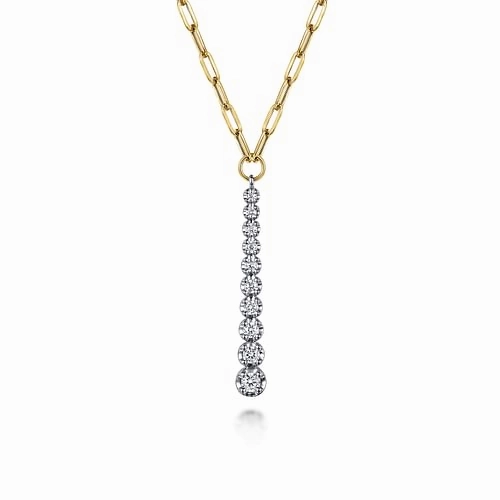 14K White and Yellow Gold Diamond Vertical Bar Link Necklace Artful Design Delicate Details
