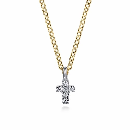 Distinctive Piece 14K White and Yellow Gold Mini Diamond Cross Necklace