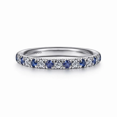 Celebration Look Dazzling Craft 14K White Gold 15 Stone Diamond and Sapphire Anniversary Band