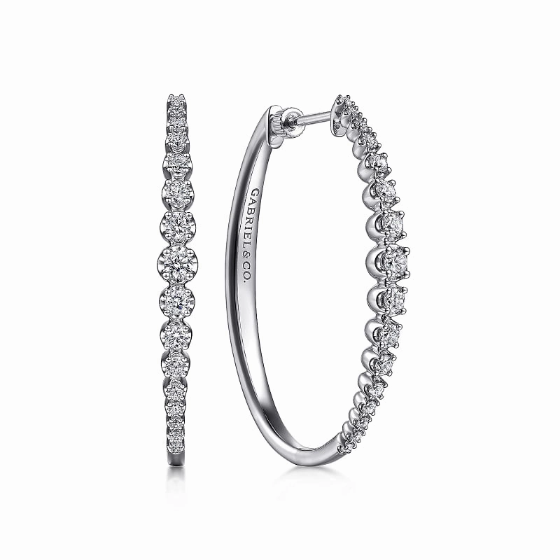 Classic Choice 14K White Gold 40mm Buttercup set Diamond Classic Oval Hoop Earrings