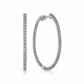 14K White Gold 40mm Diamond Inside Out Hoop Earrings Cozy Look Contemporary Style