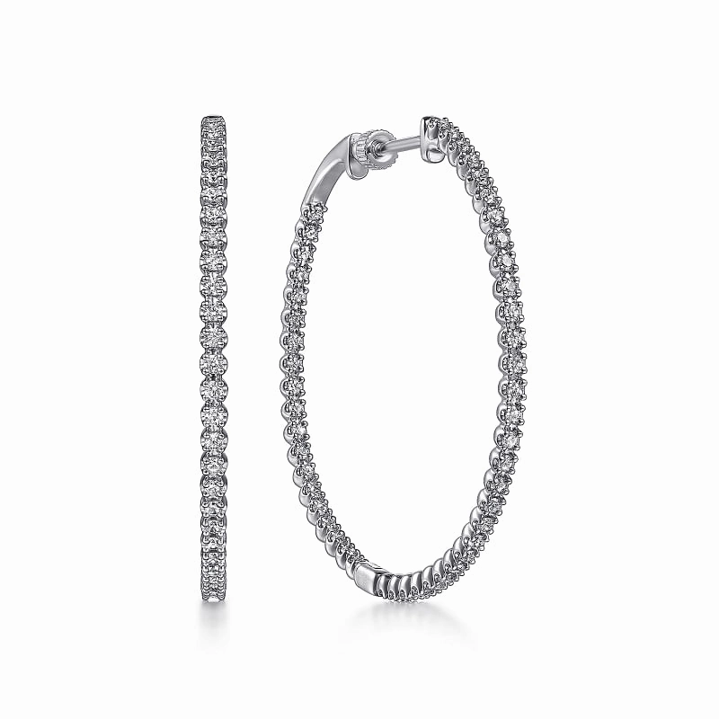 14K White Gold 40mm Diamond Inside Out Hoop Earrings Cozy Look Contemporary Style