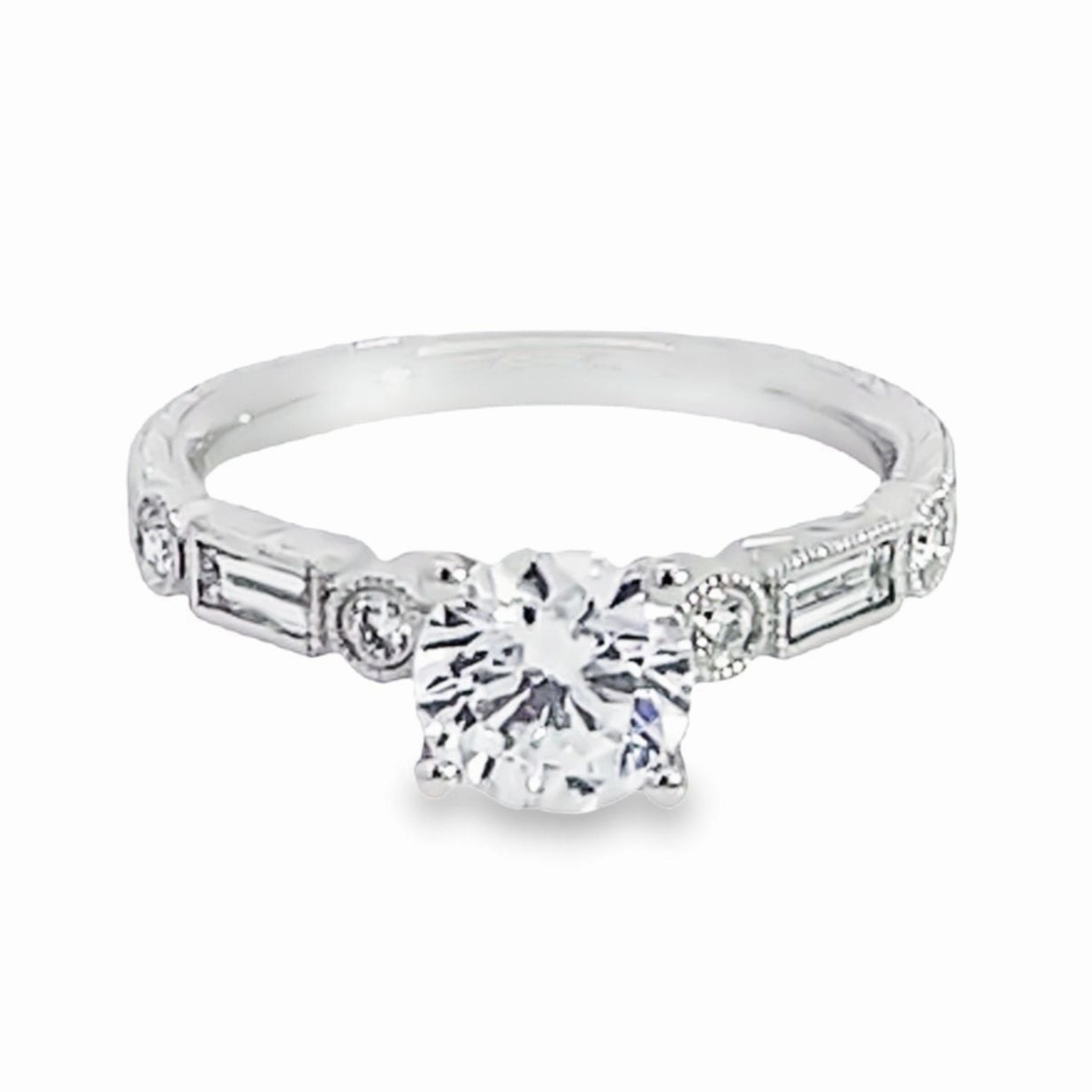 14K White Gold Accented Band Diamond Engagement Ring Brilliant Work