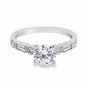 14K White Gold Accented Band Diamond Engagement Ring Brilliant Work