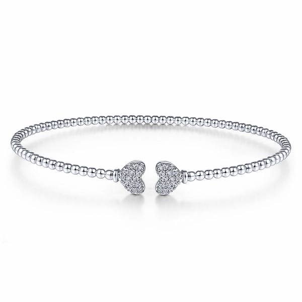 14K White Gold Bujukan Diamond Hearts Split Bangle Night Style Bright Look
