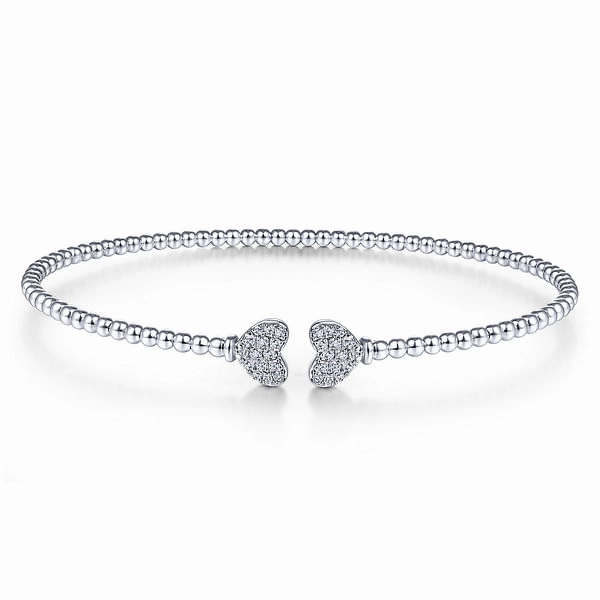 14K White Gold Bujukan Diamond Hearts Split Bangle Handmade Elegance