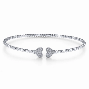 14K White Gold Bujukan Diamond Hearts Split Bangle Night Style Bright Look